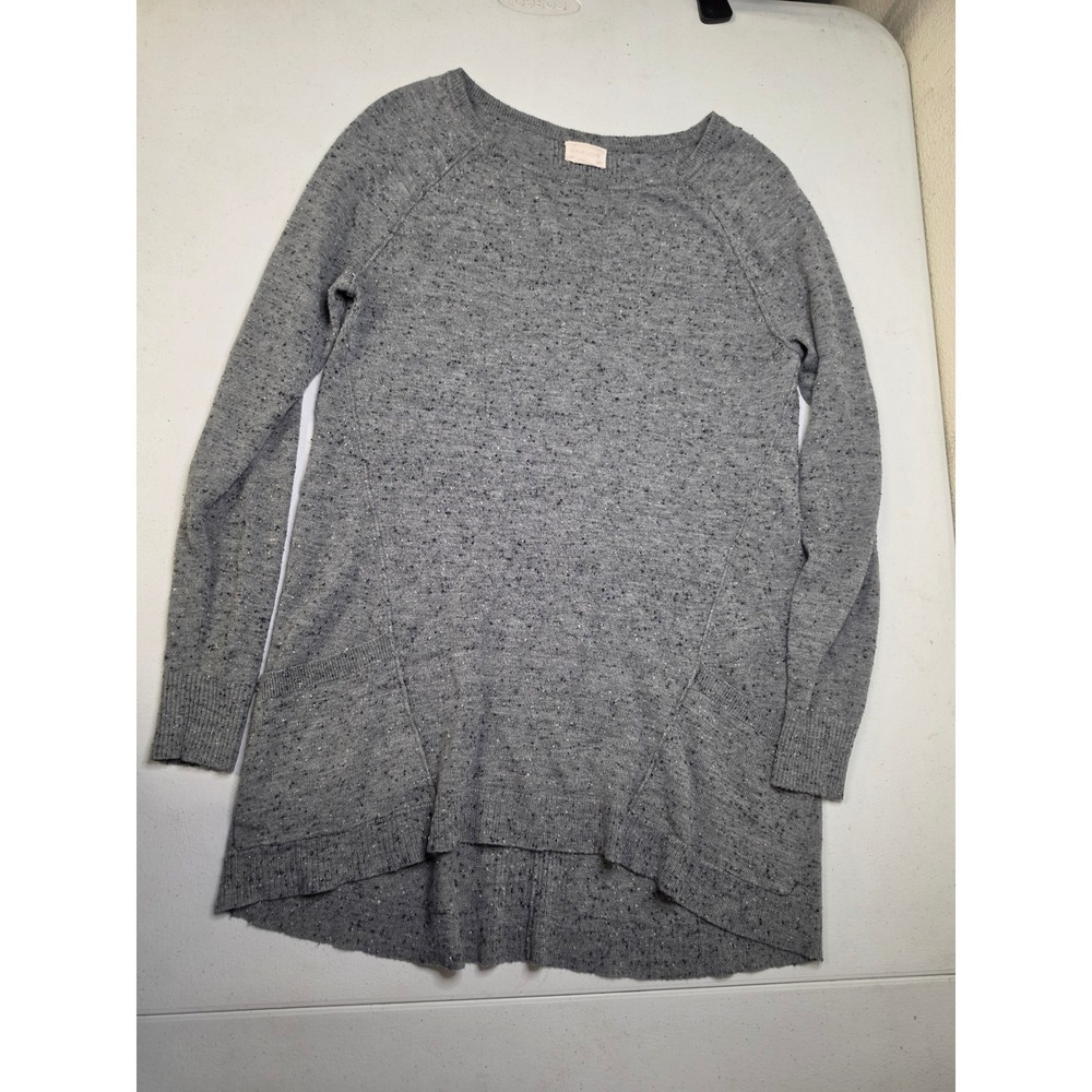 Caslon Womens XS Grey Alpaca Wool Blend Speckled Tunic Sweater High Low Pockets